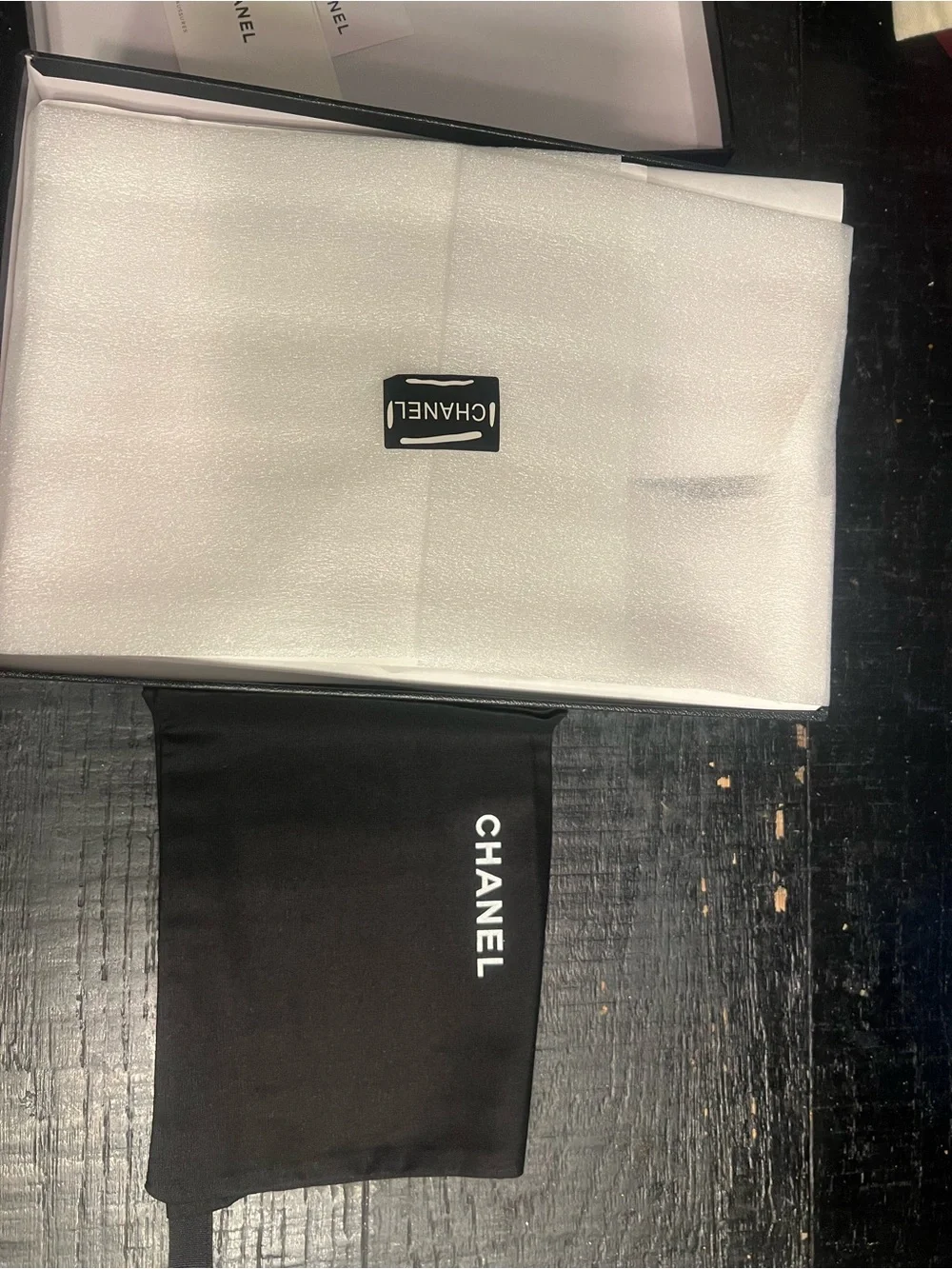CHANEL Black and White Branded Dust Bag and Packaging